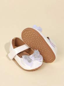 1 Pair Girls Bowknot Hook And Loop Design Flat Cute Princess Shoes,Suitable For 0-1 Year Old Toddler, Spring/Autumn - White - View 2