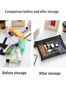 2Pcs/Set Mesh Cosmetic Bag With Data Cable Pattern,Wireless Headset Anti-Lost Rope, Wireless Earphone Silicone Hanging Strap, Red Air Cushion Storage Portable Storage Bag, Makeup Bag, Skincare Bag, Wireless Earphone Silicone Hanging Strap Travel Essentials