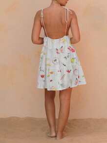 Women Summer Sleeveless Dress Casual Fashion Print Tie Up Strap Backless A-Line Party Dress For Vacation Streetwear - White - View 5