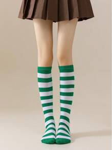 1双/包 女士日式条纹长筒袜 COSPLAY 动漫派对角色扮演条纹少女长筒袜，Y2K风格，舒适袜子