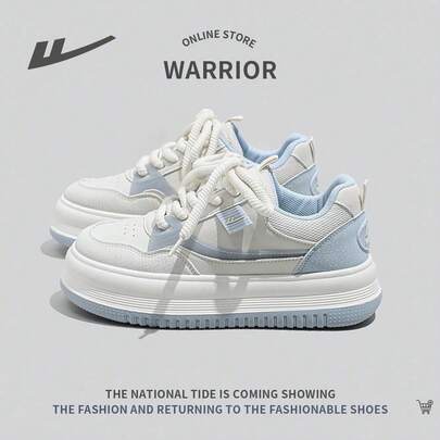 WARRIOR 1 Đôi giày thể thao vải bạt thường ngày cho nữ, thiết kế buộc dây phía trước, đế dày, đế mềm chống trượt, giày thể thao ngoài trời cổ thấp màu trắng