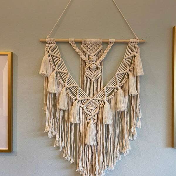 1 Pc Macrame Wall Art, Handmade Woven Edge Animal Shaped Tapestry, Bohemian Style Owl Wall Decor Wall Hanging