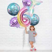 New Oversized Cartoon Mermaid Tail, Seashell Theme 32-Inch Ombre Number 0-9 Foil Balloons Birthday Set, Decoration For Birthday, Anniversary, Wedding, Party - Mermaid 6-piece Set - View 8
