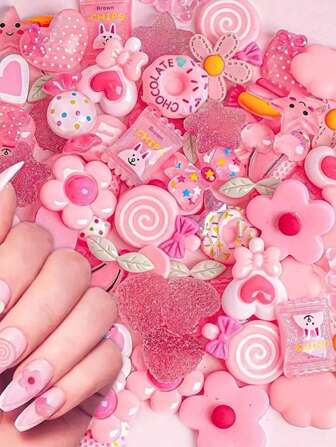 20/50pcs Candy Nail Art Charms For Slime And Nails - Cute Fruits And Sweets Resin Nail Art Accessories For DIY Crafts And Nail Art Decoration