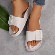 Women's Summer Sandals - Chic Thick Sole With Adjustable Buckle & Waterproof Features - White - View 10