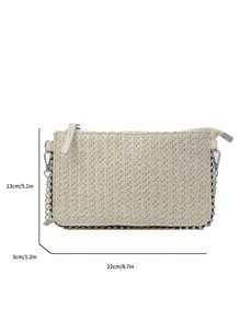Summer Fashionable Charm Women Mini Beaded Woven Handbag, 2025 New Floral Straw Crossbody Envelope Bag