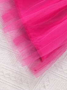 Váy lưới cổ Peter Pan in hoa tay dài cho bé gái tuổi teen có dây buộc eo - Màu Hồng Tươi - Xem 7