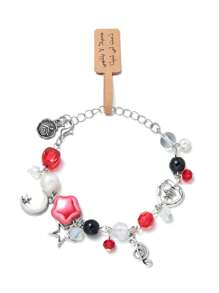 1 件合金星星月亮花朵心形吊饰弹性人造水晶心形弹性磁铁情侣手链带祝福卡