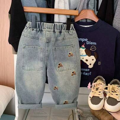 Quần Jeans Thường Ngày Thêu Cho Bé Trai, Quần Dài Màu Cà Rốt Xanh Nhạt, Bộ Sưu Tập Mới Mùa Xuân 2025,