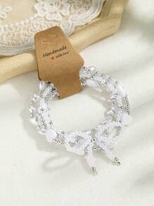 4pcs Bohemian Beach Vacation Style Bowknot Faux Pearl Heart Shape Golden CCB Anklet,Suitable For Ladies Vacation Wear - Multicolor - View 7