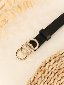 1pc Women's Casual Street Style Triple Buckle Versatile Decorative Belt, Suitable For Dresses, Jeans And Pants, Daily Use - Black - View 4