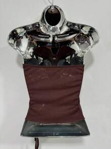 Casual Women's Plain Asymmetrical Blouse With Drawstring - màu nâu - Xem 2