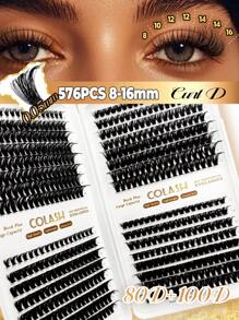 576 件 Colash 单根头发厚度 0.05 毫米，80D+100D 睫毛夹 D 卷曲 8-16 毫米混合长度，浓密自然眼部放大，在家轻松 DIY，可重复使用，超轻，适合所有场合