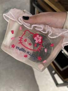 Sanrio Sanrio 1 szt. Cute Cartoon Hello Kitty Haft Kosmetyczka, przenośna kosmetyczka, odporna na plamy siatkowa torba z zamkiem błyskawicznym, torebka do przechowywania chusteczek menstruacyjnych