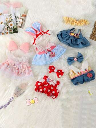 1件20厘米娃娃可爱公主裙娃娃衣服裙子带蝴蝶结头饰配饰时尚连衣裙裙子装饰偶像娃娃配件