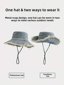 1 PC Unisex Couple Style Distressed Embroidered English Letters Retro Washed Rough Edge Drawstring Hat Bucket Hat Sun Hat Outdoor Cycling Mountaineering Sun Hat Suitable For Travel Beach Seaside Leisure Vacation Play Daily Use - Multicolor - View 5