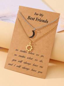 Goodwaro 2pcs Stainless Steel Sun & Moon Pendant Necklace Set, 18K Gold Plated, Minimalist Style, Love, Friendship Gift Suitable For Holidays, For Women - Gold 2-piece Set - View 11