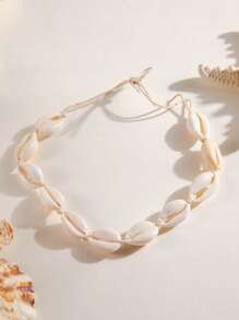 1pc Bohemian Beach Retro Style Resin White Shell Pendant Necklace With Faux Pearl & Beads, Single Layer, Suitable For Activities, Beach Parties & Gatherings, Gift