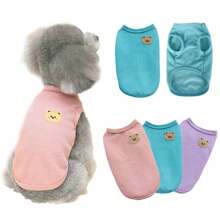 Hundeoberbekleidung geeignet für Frühling und Sommer Outdoor-Reisen. Tragen Sie eine weiche, bequeme, atmungsaktive Hundeweste. Atmungsaktives Haustierhemd mit niedlichem Bärchen-Aufnäher, einfarbige modische Weste für Welpen und Katzen Sommer-Bekleidung - Verschiedenfarbig - Übersicht 10