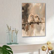 1 bức tranh vải canvas phong cách cổ điển hình chú chim non màu nước trên cành cây có khung gỗ - tông màu trung tính, nền có họa tiết, tranh treo tường sẵn sàng để trang trí phòng khách và phòng ngủ, quà tặng lý tưởng, đồ trang trí chim - 1 cái - Xem 7