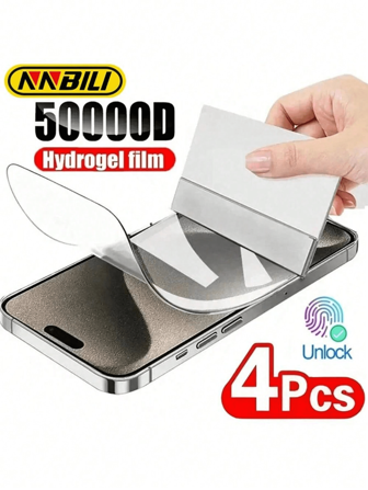 4 piezas de película de hidrogel de cobertura completa compatible con iPhone 17, 16, 15, 14, 11, 12, 13 Pro Max, 15, 14 Plus, 17 Air, 16e Protector de pantalla compatible con iPhone 13, 12 Mini (Atención: La película de este producto es muy delgada. Por favor, mira nuestro video primero para aprender sobre el producto)