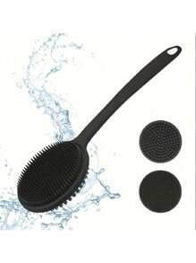 Dual-Sided Silicone Bath Brush - Exfoliating Body Scrubber & Massager For Soft Skin Care, Shower Back Cleaning And Spa Experience (1PC) - Black - View 6
