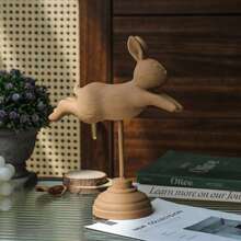 Adornos de conejo de Pascua de madera maciza, figuras de conejo, adornos de escritorio para el hogar y las vacaciones. - caqui oscuro - Ver 2