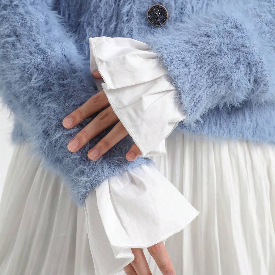 1 Pair Ladies' Fabric Trumpet Decor False Sleeves, Suitable For Outings And Party Decoration - White - View 1