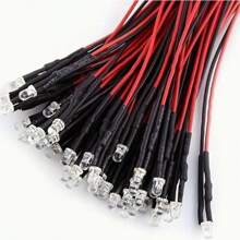 40 件 3MM 5MM 10MM LED 3-24V 预接线固定支架电缆灯泡 LED 发光二极管、迷你 LED 发光二极管模型组合套件、12V 迷你单个 LED 灯泡（红色 * 10、黄色 * 10、蓝色 * 10、白色 * 10） - 彩色 - 查看 2