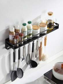 1pc Multi-Function Spice Rack, Wall Mounted Storage For Kitchen, Bathroom, Balcony, Space Saving, Waterproof & Rustproof, No-Drill Installation