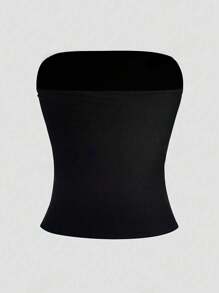 Black Knit Tube Top | Stretch Slimming Strapless Essential With Contoured Fit & Versatile Layering Potential