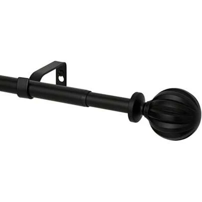 Yafa Home Fashion Adjustable Curtain Rod For Windows, 3/4 Inch Pole Single Curtain Rod With Ball Finials, All Hardware Included. (Black, 30" - 45")