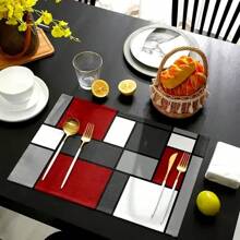 Juego de 1/2/4/6/8 Piezas de Individuales de Lujo - Diseño de Patrón Geométrico Abstracto Rojo, Decoración de Mesa Adecuada para Fiesta Festiva, Mesa de Café y Decoración del Hogar, Accesorios de Decoración de Cocina y Habitación