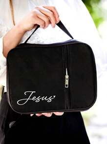 1/2Pcs/Set Black Fashionable Simple Printed Handbag Andcross Bookmark,Bible Storage Bag,Suitable Protective Case For Books And Notebooks Travel Essentials Travel Accessories Storage Bag, For Students Daily Use - Multicolor - View 9