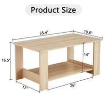 Mesa de centro rectangular de doble capa estilo minimalista moderno - Mesa de té en color de madera, hecha de material MDF duradero. Ideal para sala de estar, dormitorio y sala de estudio, con dimensiones de 35.4"*19.6"*16.5", modelo CT - 16
