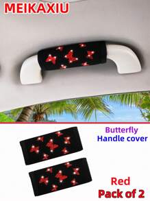 MEIKAXIU 2pcs Bowknot Bling Bling Fabric Soft Breathable Car Grab Handle Protective Cover, Universal Car Interior Accessories - Butterfly - View 11