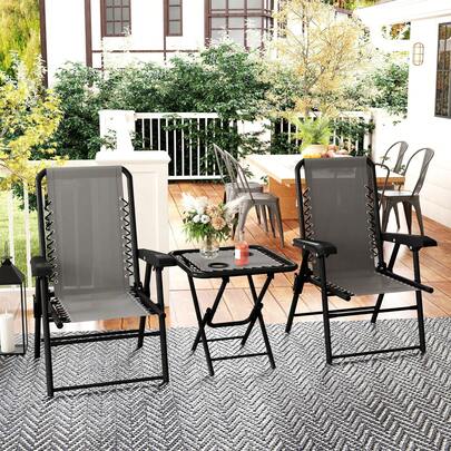 Outsunny 3 Pieces Garden Bistro Set, Folding Table And Chairs Set, Metal Garden Furniture Set With Cup Holders For Outdoor, Patio, Balcony