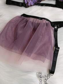 SOFUSEN Sexy Purple & Black Lingerie Set Women's Lace Trimmed Bra Multi-Layer Panty Garter Belt Lingerie Combo Underwear Set Sleepwear Nightwear Lace Lingerie For Women Plus Size Available Elegant Comfortable Fit - 紫色 - 查看 3