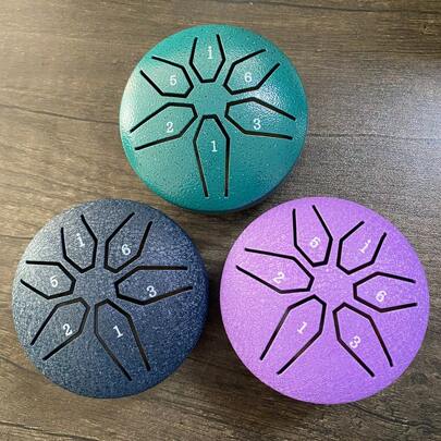 3-Inch 6-Note Steel Tongue Drum, Ethereal Drum, Steel Hand Drum, Percussion Instrument, Concert Percussion, Mini Iron Drum, Mini Hand Cymbal, Includes Drumsticks And Music Book, Suitable For Beginners, Easy To Learn, Gift For Music Lovers, Small Gift, Applicable For Camping, Meditation Or Yoga, Clear Sound, Relaxing