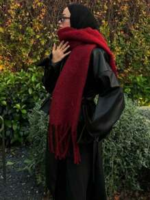 1PC Women's Autumn/Winter Solid Color Versatile College Style Elegant Coarse Beard Thick Warm Scarf, Suitable For Cold Proof Shopping And Dressing In Autumn/Winter Season