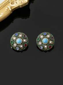 1 条项链和 1 对耳环，波西米亚风格铜合金复古经典珠宝套装，时尚百搭，适合派对，适合节日穿着 - 彩色 - 查看 10