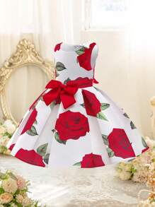 Vestido de princesa para festa de casamento com estampa floral de rosas para meninas