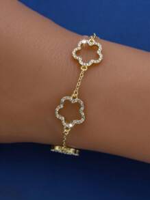 1 Pc 925 Sterling Silver Exquisite Elegant Four Leaf Clover Bracelet Five Petal Flower Bracelet For Women Fine Jewelry Party Gift Birthday Gift Daily Wear - Gold - View 1