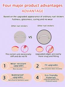20片法式半固化凝胶美甲贴纸，白色、黑色、粉色可选，自粘式全覆盖美甲贴纸，包含1个指甲锉，持久耐用，UV凝胶美甲贴纸，适合女性和女孩日常美甲装饰，美甲用品。 - 彩色 - 查看 10