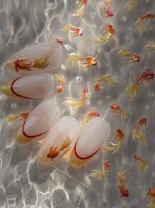 锦鲤与梦幻泡泡金鱼夏日美甲贴纸贝壳浅红鱼软浮雕指甲贴纸美甲贴花 - 彩色 - 查看 5