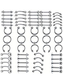 60 件男女通用不锈钢多用途鼻环、鼻环、耳环、身体穿孔首饰套装、礼物 - 銀色 - 查看 1