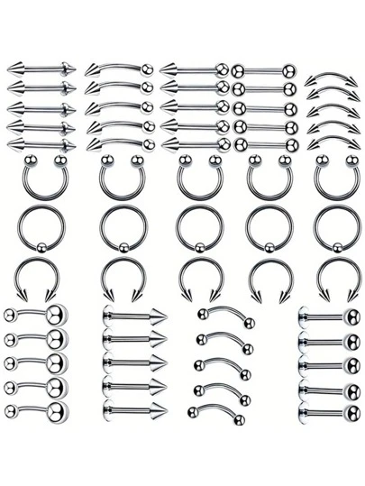 60 st Unisex rostfritt stål Multipurpose näsringar, näsbågar, örhängen, kroppspiercing smyckesset, present