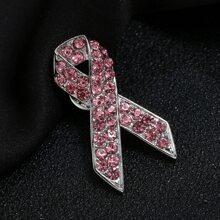 Cross-Border Popular Fashion Creative AIDS Awareness Rhinestone Pink Ribbon Brooch Pin Badge - Pink 2pcs - View 3