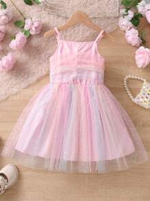 Vestido de tirantes con patchwork de malla para niñas jóvenes