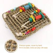 Parrot Climbing Net Woven Grass Net Chew Grind Teething Interactive Toy For Small & Medium Parrots, Parrot Cage Decor